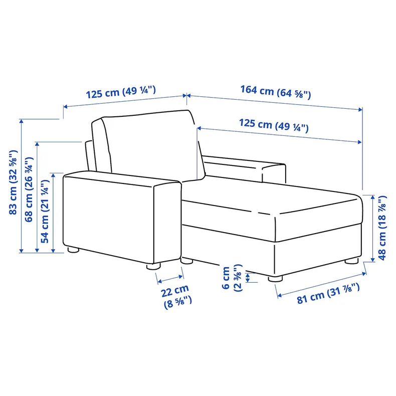 IKEA VIMLE ВИМЛЕ, козетка, с широкими подлокотниками/охлажденный темно-синий 894.327.36 фото №4