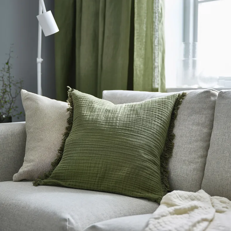 IKEA VALLKRASSING ВАЛЛКРАССИНГ, чехол на подушку, серо-зеленый, 50x50 см 505.709.55 фото №2