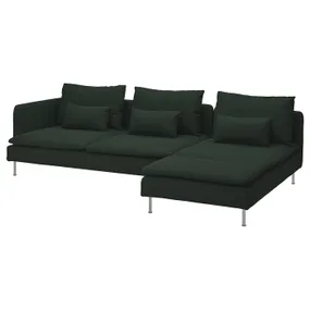 IKEA SÖDERHAMN СОДЕРХЭМН, 4-местный диван с козеткой, с открытым концом/Талмира темно-зеленая 795.803.36 фото