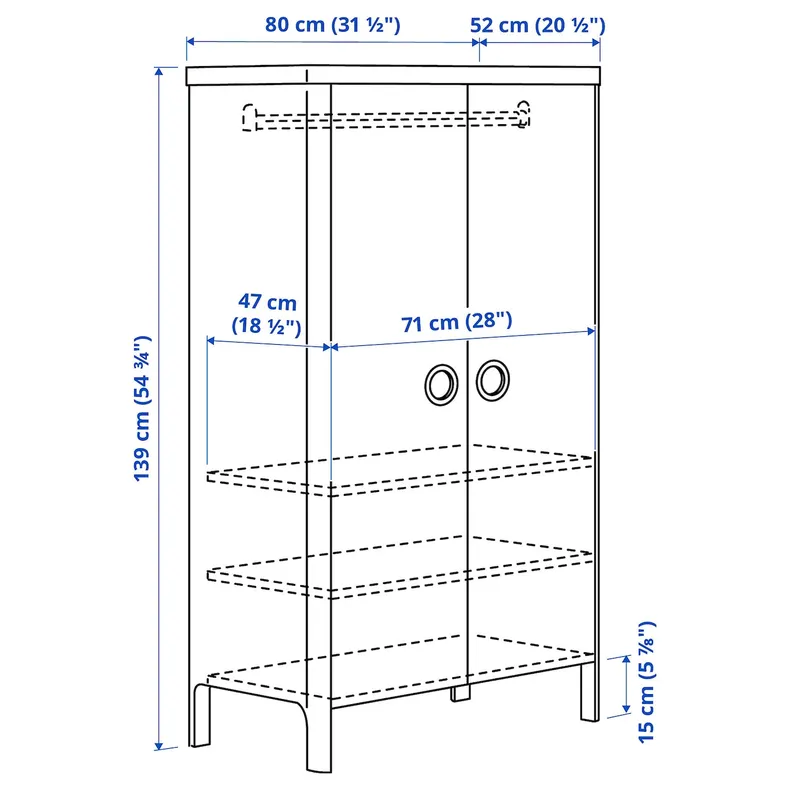 IKEA BUSUNGE БУСУНГЕ, шкаф платяной, белый, 80x139 см фото №3