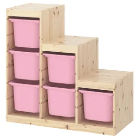 IKEA TROFAST ТРУФАСТ, комбинация д/хранения, Светлая сосна, окрашенная в белый/розовый цвет, 94x44x91 см 893.355.61 фото