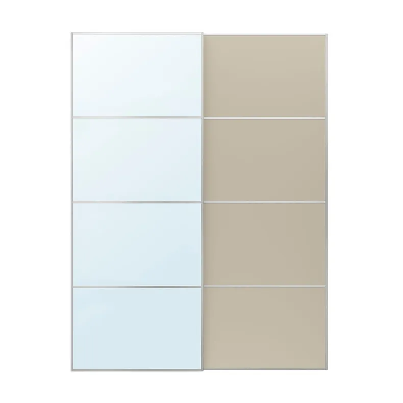 IKEA AULI АУЛИ / MEHAMN МЕХАМН, пара раздвижных дверей, алюминиевое зеркало / 2стр серо-бежевый, 150x201 см 995.605.73 фото №1