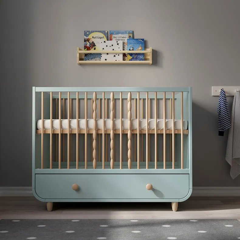 IKEA MYLLRA МЮЛЛЬРА, дитяче ліжко з шухлядами, світло-бірюзовий, 60x120 см 804.626.19 фото №7