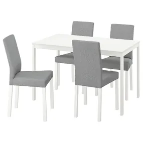 IKEA VANGSTA ВАНГСТА / KÄTTIL КЕТТІЛЬ, стіл+4 стільці, білий / КНІСА світло-сірий, 120 / 180 см 694.287.64 фото
