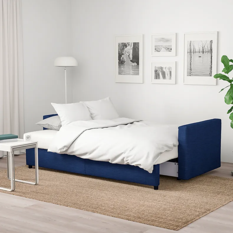 IKEA FRIHETEN ФРІХЕТЕН, 3-місний диван-ліжко, СКІФТЕБУ синій 604.315.63 фото №3