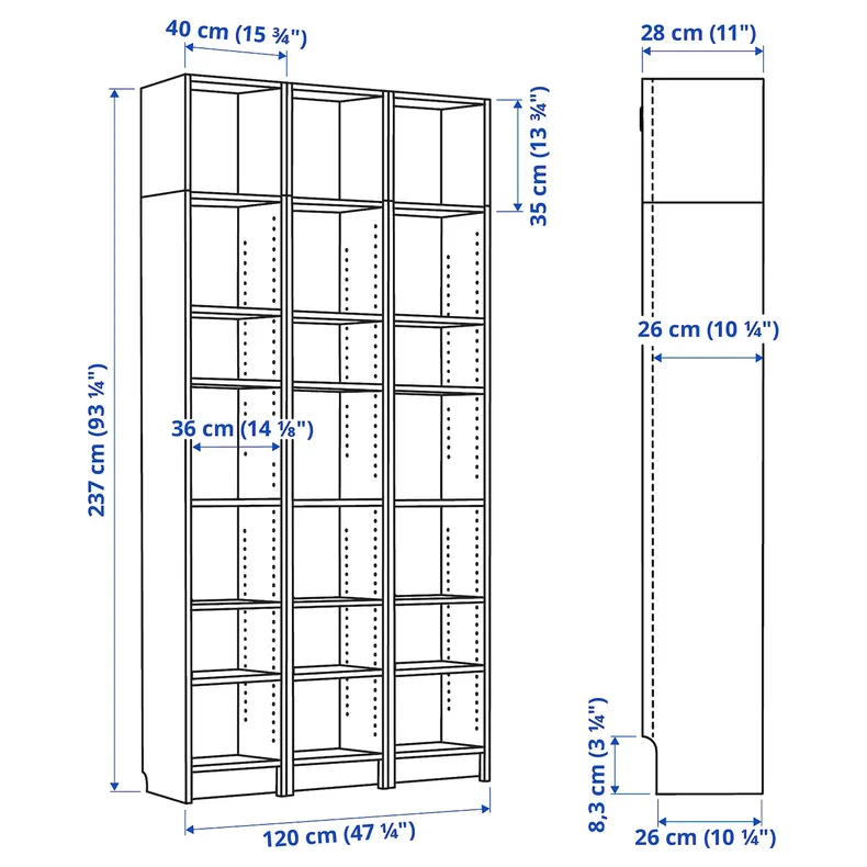 IKEA BILLY БІЛЛІ, комбінація книжк шаф з дод модул, під дуб, 120x28x237 см 894.833.92 фото №9