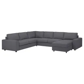 IKEA VIMLE ВІМЛЕ, кутовий диван, 5-місний з кушеткою, з широкими підлокітниками / ГУННАРЕД класичний сірий 494.018.31 фото