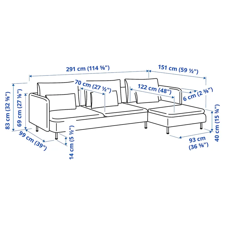 IKEA SÖDERHAMN СЕДЕРХАМН, 4-місний диван із кушеткою, Гранулят натуральний 795.022.92 фото №4