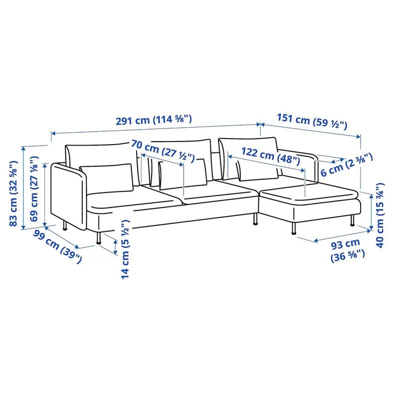 IKEA SÖDERHAMN СОДЕРХЭМН, 4-местный диван с козеткой, Грензель натуральный 795.022.92 фото №4