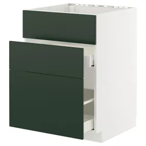 IKEA METOD МЕТОД / MAXIMERA МАКСИМЕРА, шкаф под мойку+3фасада/2ящика, белый/Гавсторп темно-зеленый, 60x60 см 995.569.05 фото