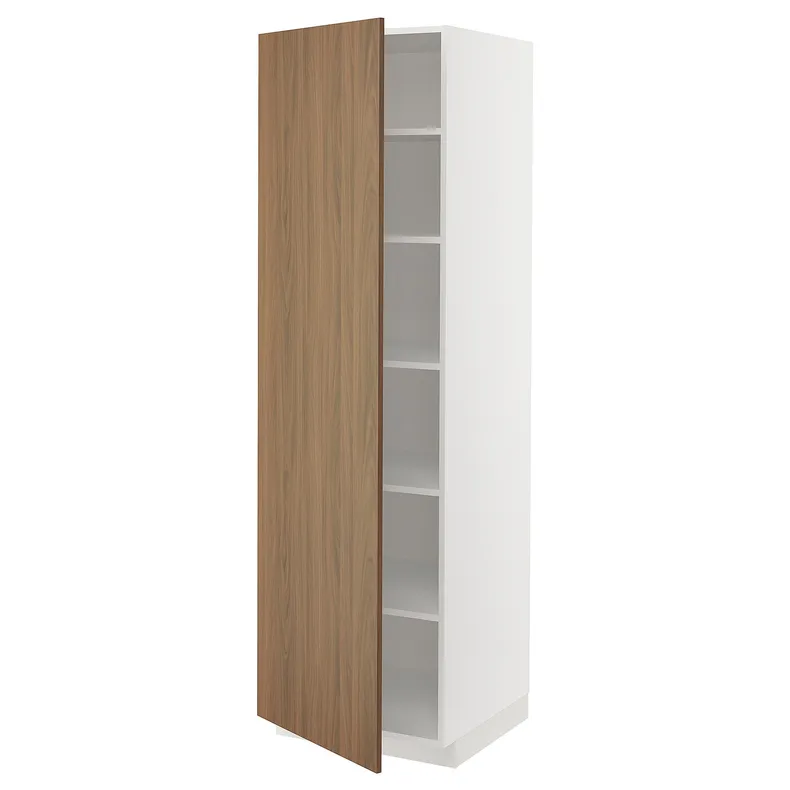 IKEA METOD МЕТОД, высокий шкаф с полками, белый / Имитация коричневого ореха, 60x60x200 см 995.196.25 фото №1