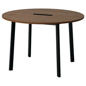 IKEA MITTZON МІТТЗОН, стіл для конференцій, шпон горіха круглий / чорний, 120x75 см 195.305.04 фото