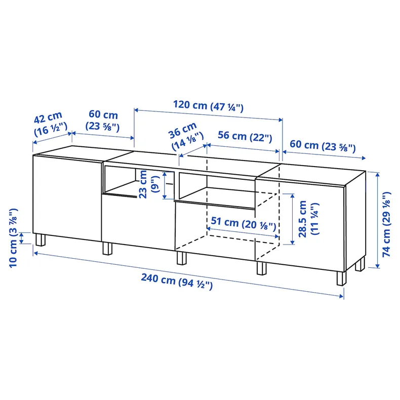 IKEA BESTÅ БЕСТО, тумба под ТВ, с дверцами и ящиками, белый / Каллвикен / Стуббарп светло-серый, 240x42x74 см 594.359.39 фото №8