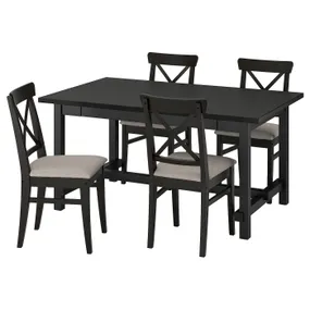 IKEA NORDVIKEN НОРДВІКЕН / INGOLF ІНГОЛЬФ, стіл+4 стільці, чорний/нольгага сірий бежевий бежевий коричневий/чорний, 152/223 см 795.716.24 фото