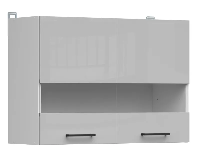 BRW Двухдверный верхний кухонный шкаф Junona Line 80 см с витриной светло-серый глянец, белый/светло-серый глянец G2W/80/57-BI/JSZP фото №2