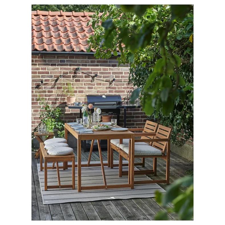 IKEA NÄMMARÖ НЕММАРЕ, стіл+2 стільці+лавка, вуличний, морилка світло-коричнева/Фрессон/Дувхольмен бежева 895.053.94 фото №2