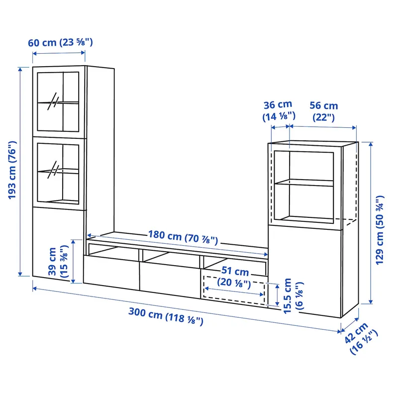 IKEA BESTÅ БЕСТО, комбинация для ТВ / стеклянные дверцы, черный / коричневый Sindvik / Lappviken светло-серый / бежевый, 300x42x193 см 494.213.58 фото №9