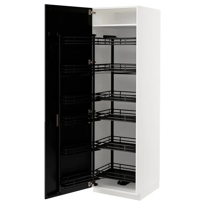 IKEA METOD МЕТОД, высокий шкаф с выдвижным модулем, белый / Лерхиттан с черными пятнами, 60x60x200 см 794.720.06 фото №1