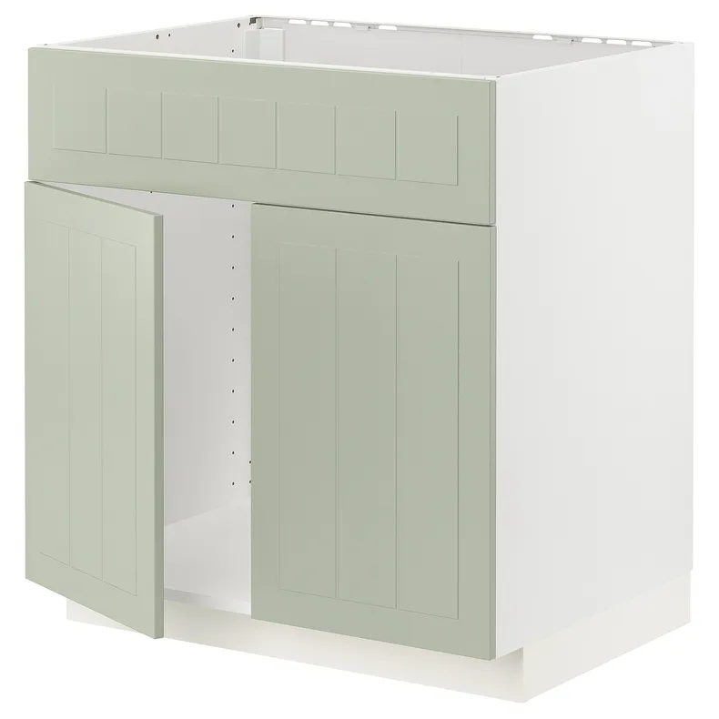 IKEA METOD МЕТОД, підлог шафа д / мийки / 2 двер / фрон пан, білий / Стенсунд світло-зелений, 80x60 см 394.870.95 фото №1