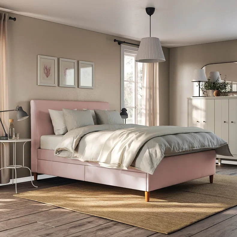 IKEA IDANÄS ИДАНЭС, кровать с отделением для хранения, Окрашенный в бледно-розовый цвет, 160x200 см 604.471.73 фото №6