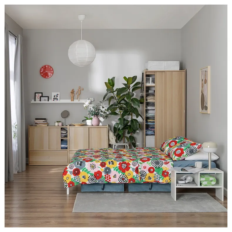 IKEA BRUKSVARA БРУКСВЭРА, пододеяльник и 2 наволочки, разноцветный / цветочный рисунок, 200x200 / 50x60 см 105.738.28 фото №3
