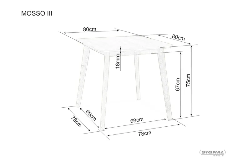 Стіл кухонний SIGNAL MOSSO III, дуб, 80x80 фото №5
