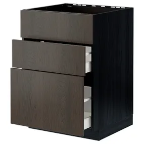 IKEA METOD МЕТОД / MAXIMERA МАКСИМЕРА, шкаф д / варочн панели / вытяжка / ящик, черный / синарп коричневый, 60x60 см 794.775.13 фото