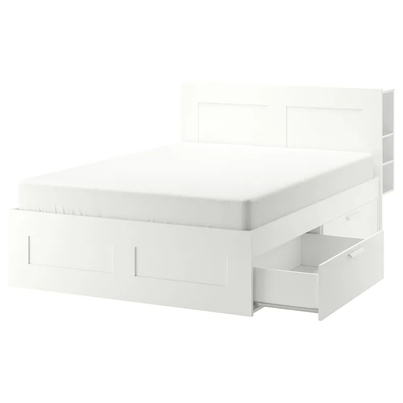 IKEA BRIMNES БРИМНЭС, каркас кровати с изголовьем, белый / Линдбоден, 140x200 см 194.948.79 фото №1