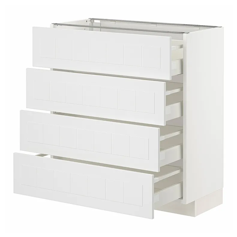 IKEA METOD МЕТОД / MAXIMERA МАКСИМЕРА, напольный шкаф 4 фасада / 4 ящика, белый / Стенсунд белый, 80x37 см 594.094.88 фото №1