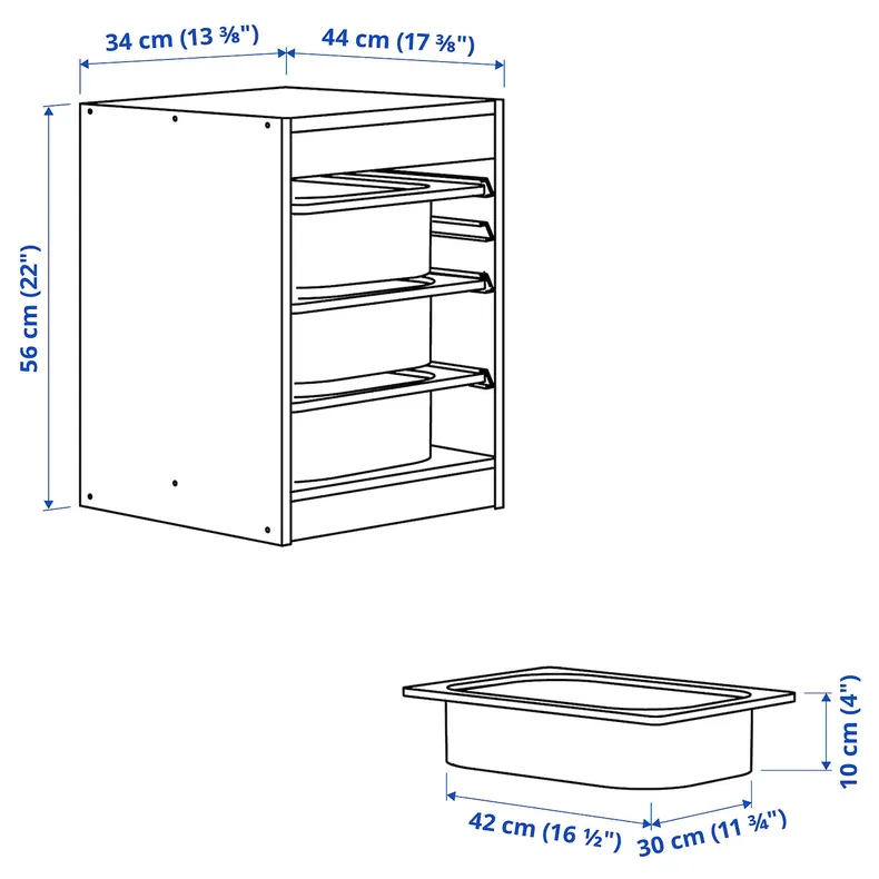 IKEA TROFAST, стеллаж для мусорных контейнеров, Серый/белый, 34x44x56 см 995.733.06 фото №4