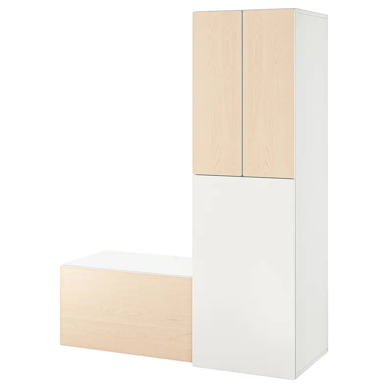 IKEA SMÅSTAD СМОСТАД, гардероб з висувним модулем, білий береза / з лавкою з відділенням д / зберігання, 150x57x196 см 794.838.49 фото №1
