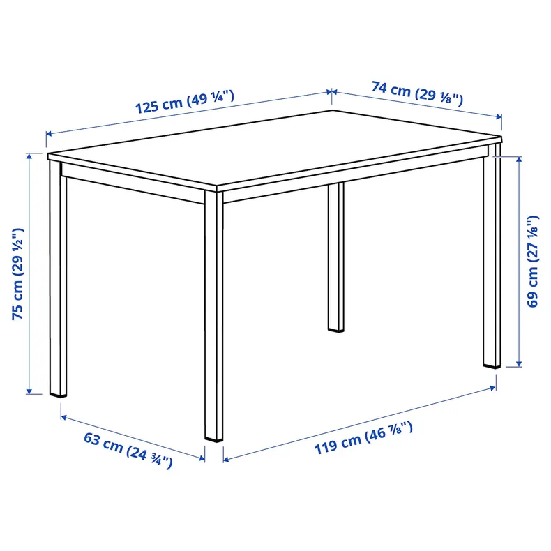 IKEA VIHALS / VIHALS, стол и 4 стула, белый белый/белый, 125x74 см 195.899.38 фото №5