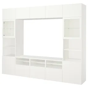 IKEA BESTÅ БЕСТО, комбінація шаф для тв / скляні дверц, білий / ЛАППВІКЕН білий прозоре скло, 300x42x231 см 594.110.09 фото