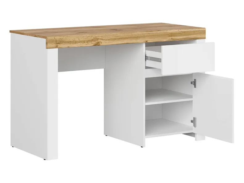 Письмовий стіл BRW Holten, 130х56 см, білий/дуб вотан/глянець білий BIU1D1S-BI/DWO/BIP фото №3