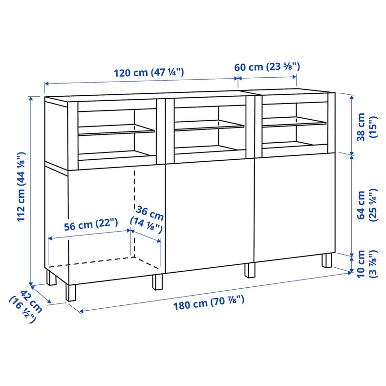 IKEA BESTÅ БЕСТО, комбінація д / зберіган з дверцятами, біле скло Lappviken / світло-сіре бежеве прозоре скло, 180x42x112 см 994.214.50 фото №7