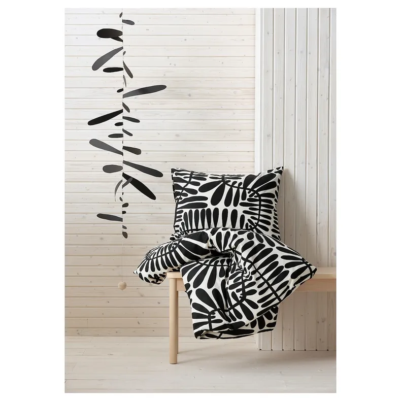 IKEA MAJSMOTT МЭЙСМОТТ, пододеяльник и наволочка, кремовый / черный, 150x200 / 50x60 см 205.649.65 фото №6