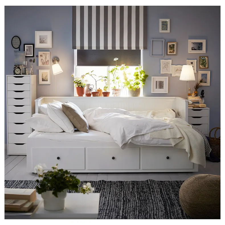 IKEA HEMNES ХЕМНЭС, кушетка с 2 матрасами / 3ящиками, белый / Афьель средней жесткости, 80x200 см 095.215.00 фото №4