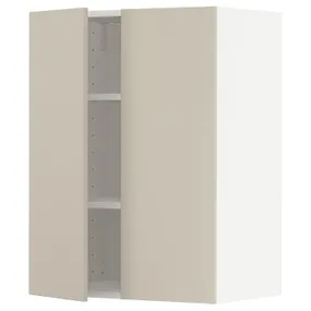 IKEA METOD МЕТОД, навісна шафа з полицями / 2 дверцят, білий / хавсторпський бежевий, 60x80 см 994.624.69 фото