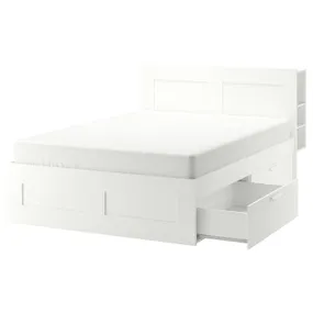 IKEA BRIMNES БРИМНЭС, каркас кровати с изголовьем, белый / Лёнсет, 180x200 см 691.574.61 фото