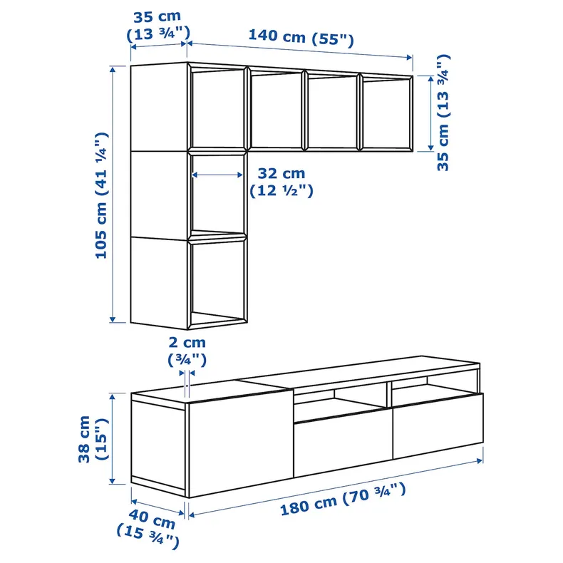 IKEA BESTÅ БЕСТО / EKET ЭКЕТ, комбинация для ТВ, дуб, окрашенный в белый цвет, 180x42x170 см 594.407.28 фото №5