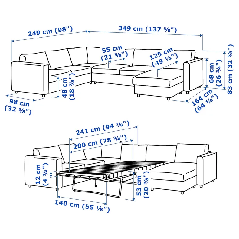 IKEA VIMLE ВІМЛЕ, кут диван-ліжко, 5-місн з кушеткою, Саксемара світло-блакитна 095.371.72 фото №11