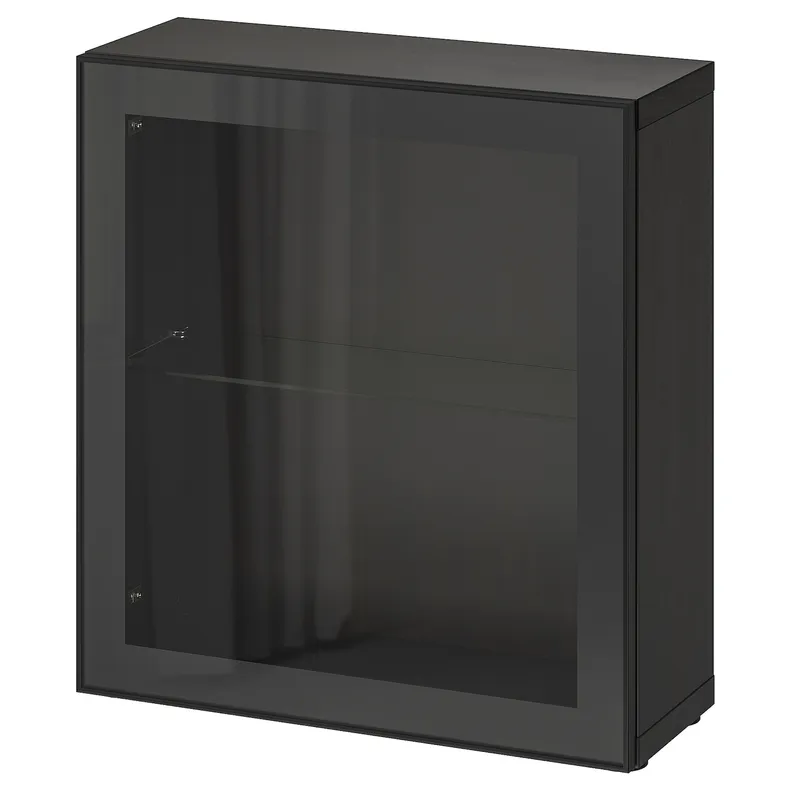 IKEA BESTÅ БЕСТО, стеллаж со стеклянн дверью, черный / коричневый / глассвик черный / прозрачное стекло, 60x22x64 см 490.478.69 фото №1