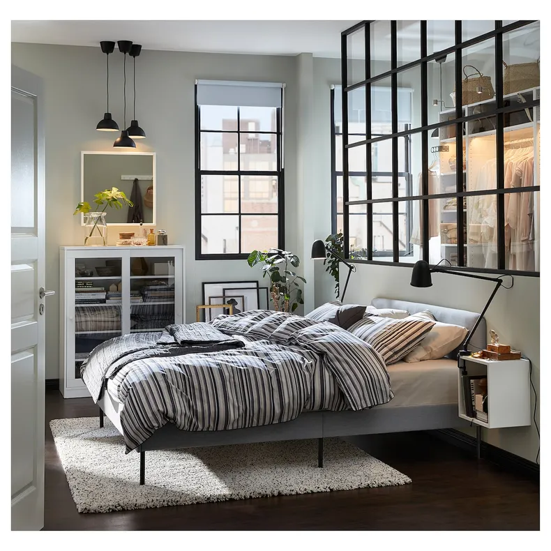 IKEA SLATTUM СЛАТТУМ, каркас ліжка з оббивкою, КНІСА світло-сірий, 160x200 см 604.463.76 фото №3