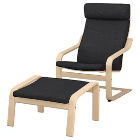 IKEA POÄNG ПОЭНГ, кресло с табуретом для ног, Шпон дуба, окрашенный в белый / антрацитовый цвет 694.842.55 фото