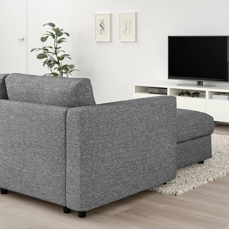 IKEA VIMLE ВІМЛЕ, 3-місний диван, з шезлонгом/Lejde сіро-чорний 794.343.97 фото №2