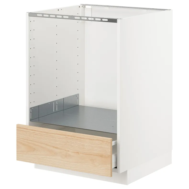 IKEA METOD МЕТОД / MAXIMERA МАКСИМЕРА, напольный шкаф д / духовки, с ящиком, белый / аскерсундский узор светлый ясень, 60x60 см 192.042.57 фото №1