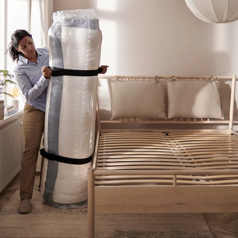 IKEA HEMNES ХЕМНЕС, каркас ліжка з матрацом, біла морилка / ВАЛЕВОГ жорсткий, 90x200 см 095.368.13 фото №14