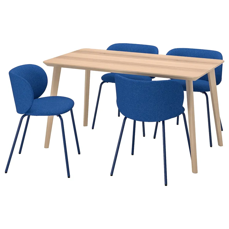 IKEA LISABO ЛІСАБО / KRYLBO КРЮЛБУ, стіл+4 стільці, шпон ясена / Тонеруд синій, 140 см 995.355.45 фото №1