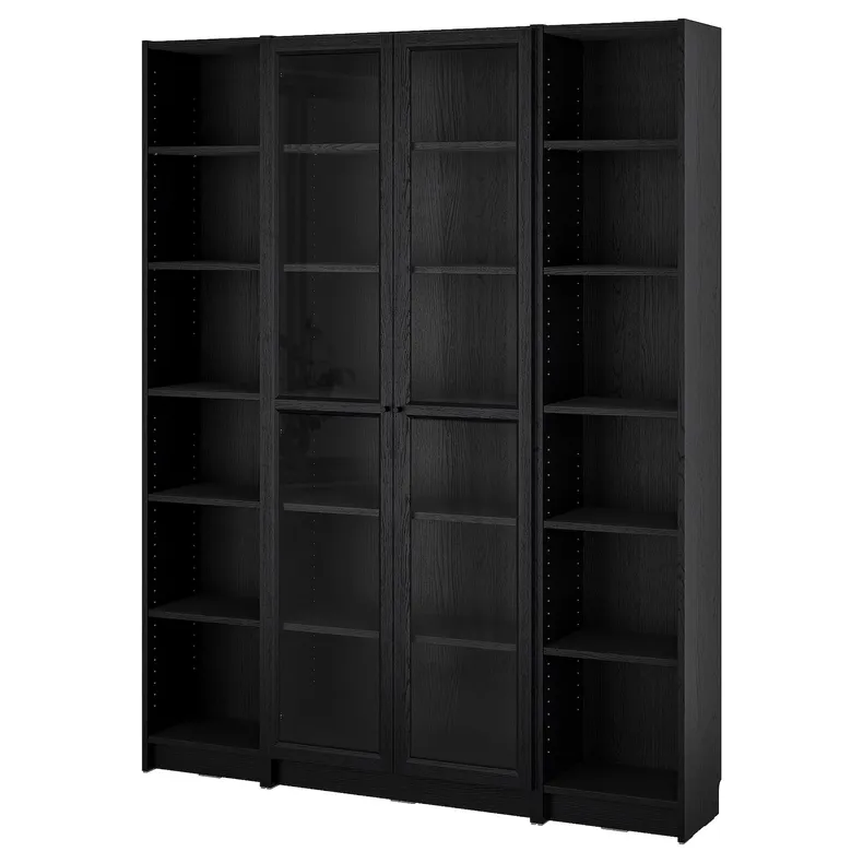 IKEA BILLY БИЛЛИ / OXBERG ОКСБЕРГ, стеллаж комбинация / стекл дверцы, черная имитация дуб, 160x202 см 494.835.39 фото №1