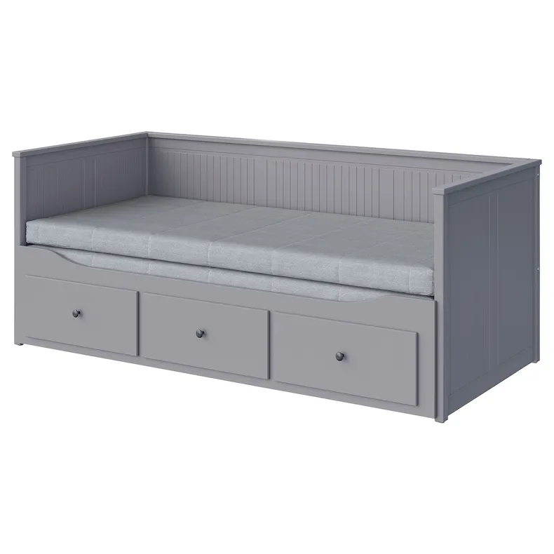 IKEA HEMNES ХЕМНЭС, кушетка с 2 матрасами/3ящиками, серый/Еготнес твердый, 80x200 см 494.281.14 фото №1